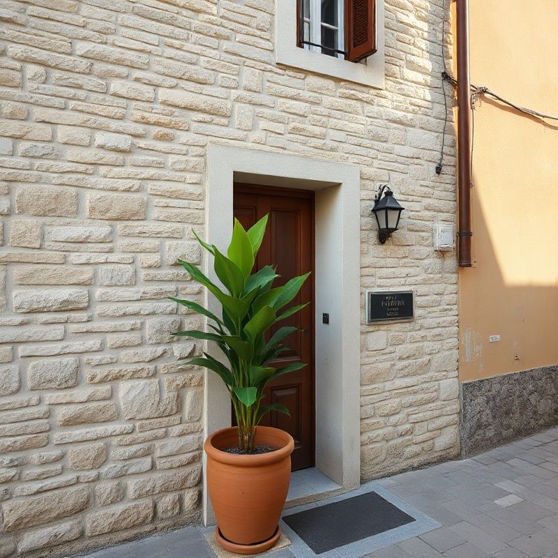 Kameno pročelje splitske zgrade s emeraldnom biljkom pored ulaza